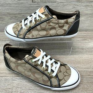 Coach Women's Barrett Signature Logo Tennis Shoes Sneakers Brown Size 9.5 B